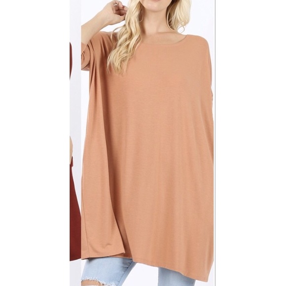 Drop Shoulder Boxy Top Camel Color - Picture 1 of 2